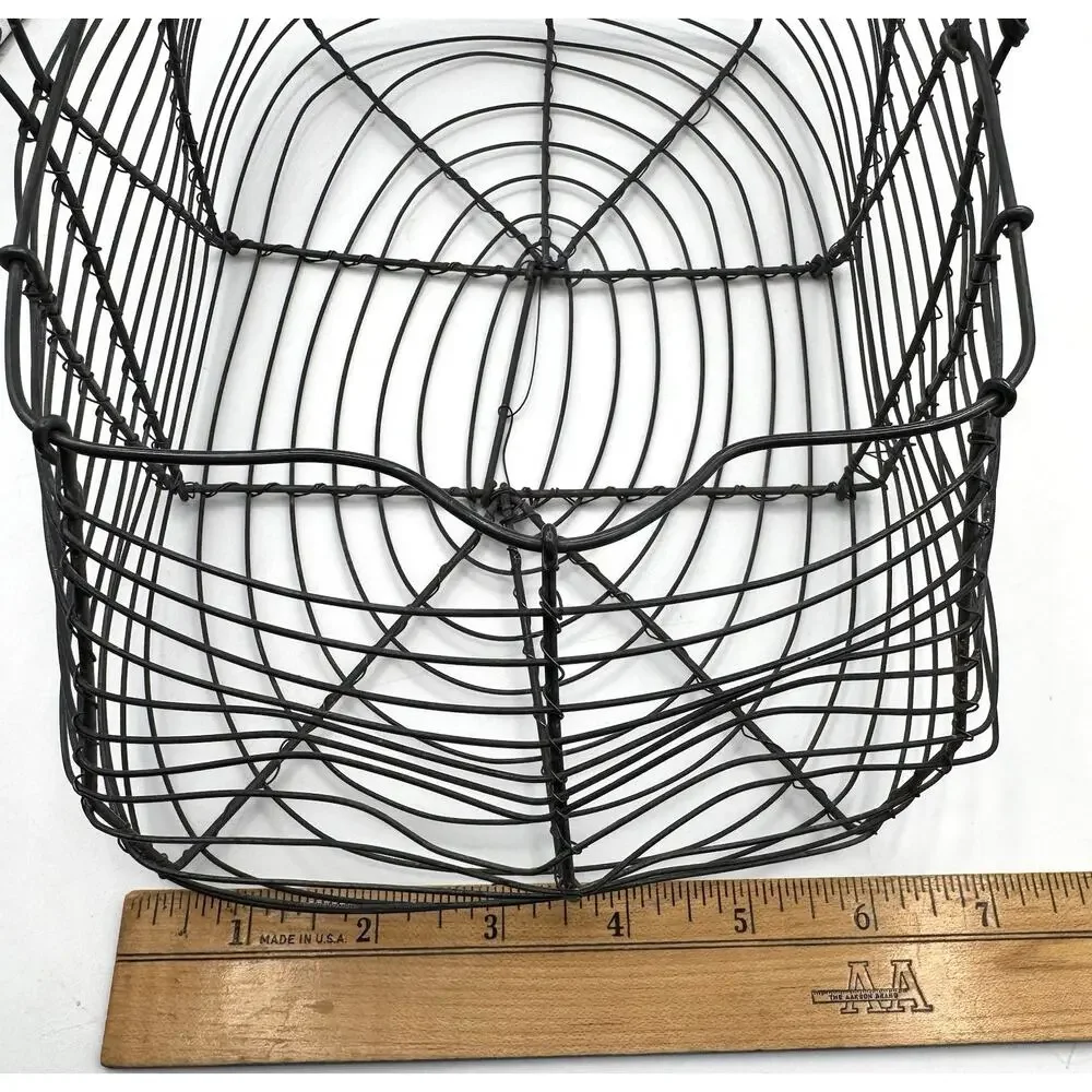 Vintage French Wire Egg Basket Hand Twisted Gathering Container Handle Metal